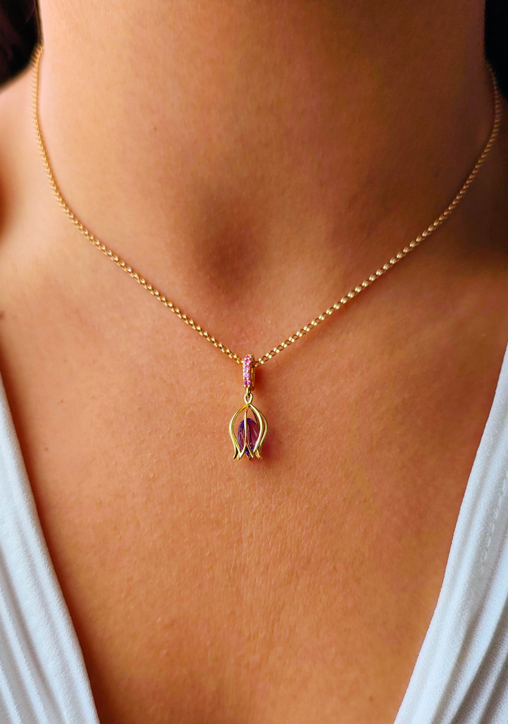 Tulip Amethyst Charm Pendant