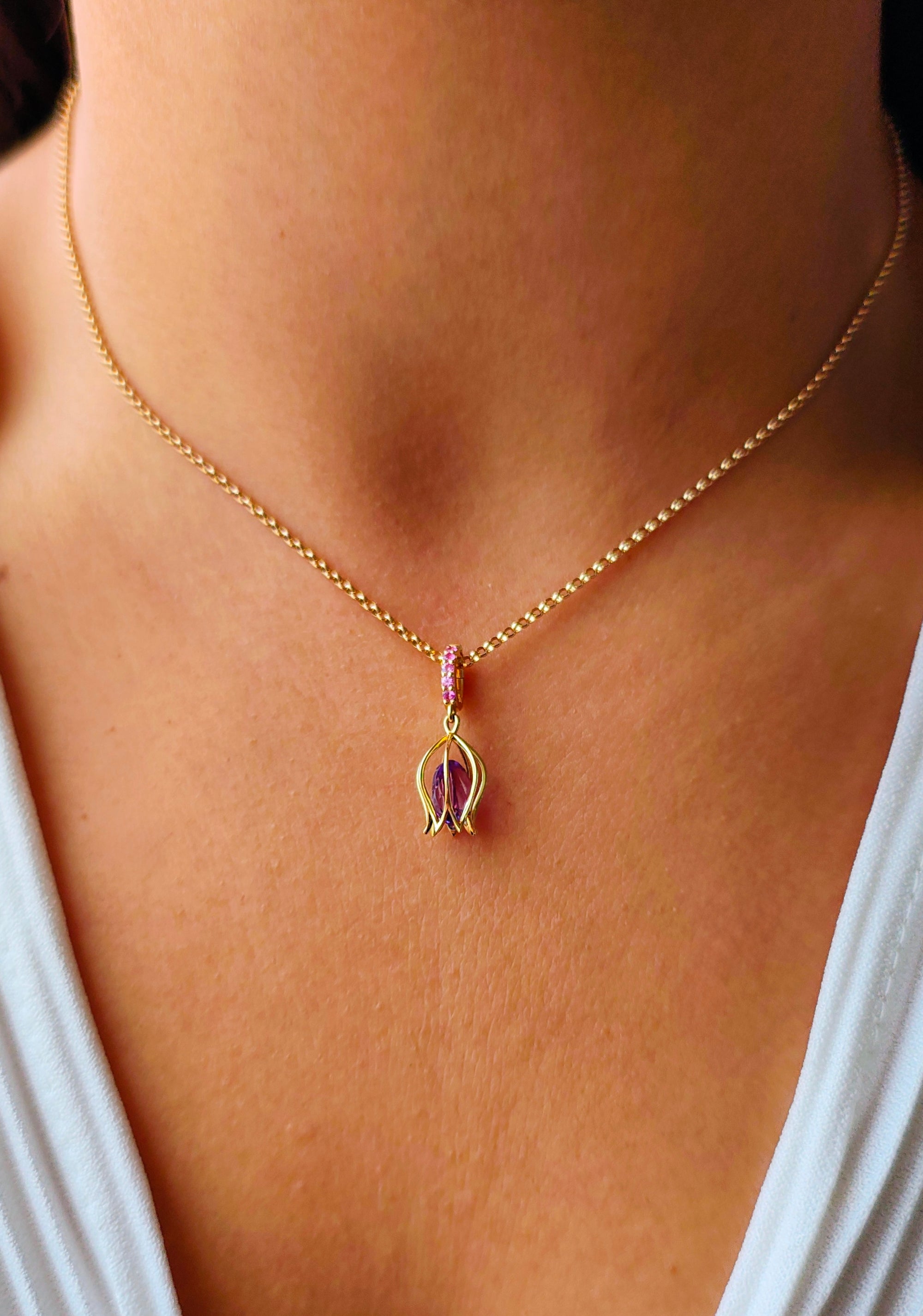 Tulip Amethyst Charm Pendant