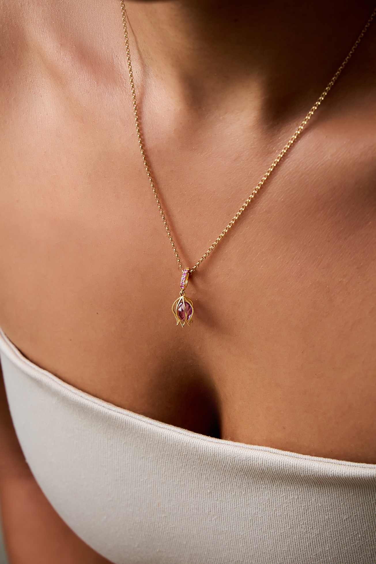 Tulip Amethyst Charm Pendant